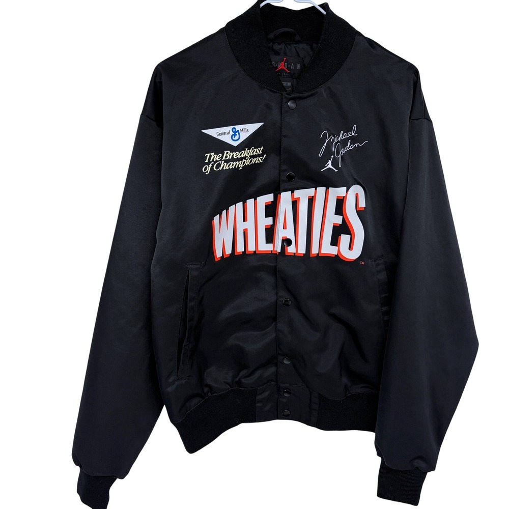 Michael Jordan Flight MVP Wheaties Varsity Jacket Medium Men's Black Satin‎